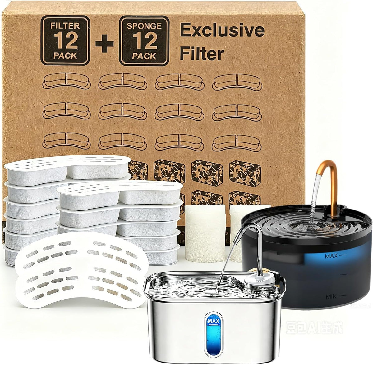 MISFANS Cat Water Fountain with 3-Pack Replaceable Filters,Copper Faucet