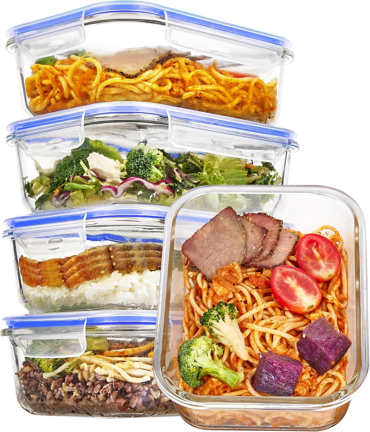 Vtopmart 5Pack 22oz Glass Storage Containers with Lids, Grey
