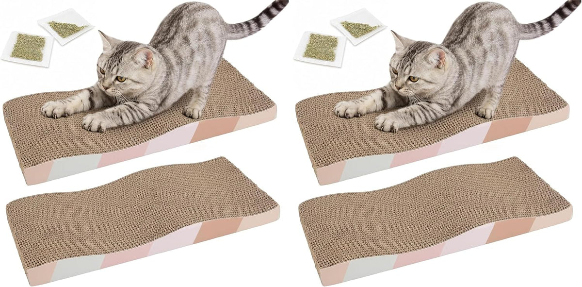 SIDAZON Cat Scratching Board cat Scratcher Cat Scratch Pad Cardboard cat scratchers for Indoor Cats Reversible Large Wide Corrugated with Catnip(2pcs)