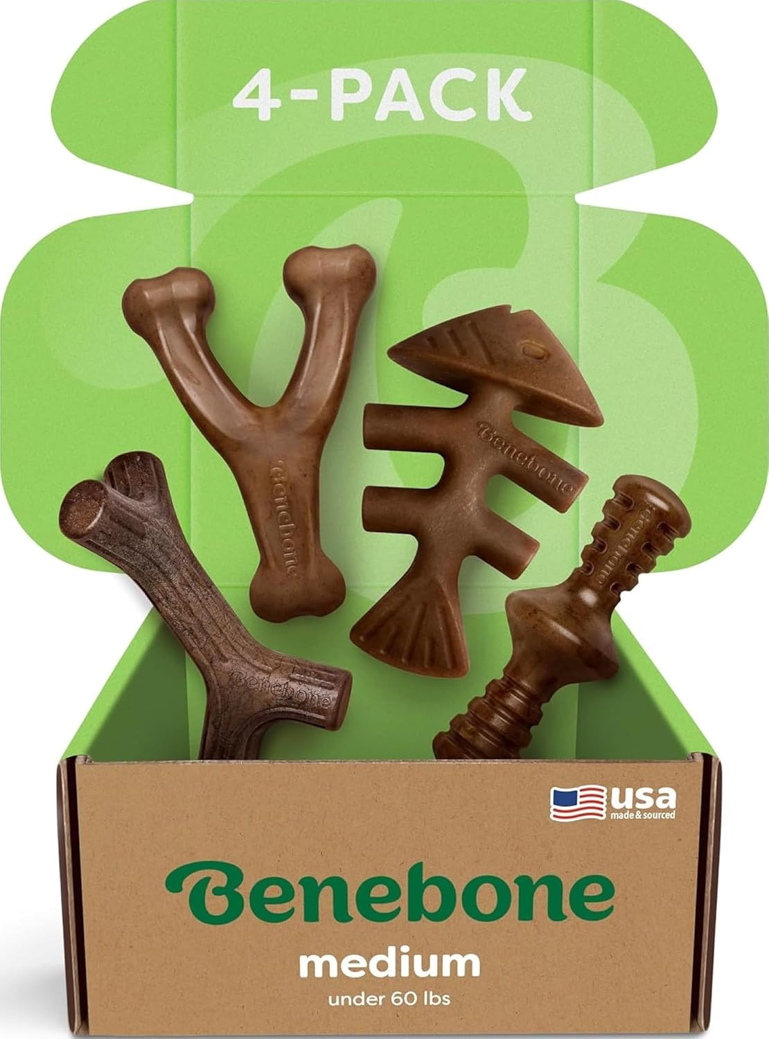 Benebone Small 4-Pack Dog Toys for Aggressive Chewers – Under 30 lbs | Durable, Multipack, Super Chewer, Made in USA, Dog Bones, Long-Lasting, A Size for Every Dog, Keeps Them Busy