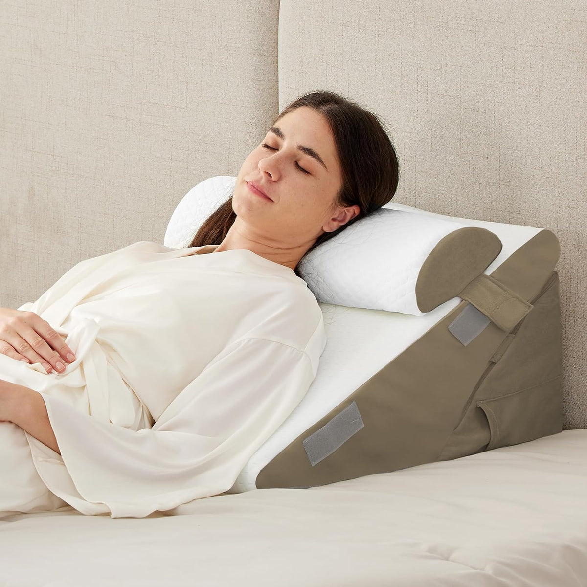 Ruqmuis Wedge Pillow Set for After Surgery, 3PCS Adjustable 9&12 Inch Bed Wedge Pillow for Sleeping, Incline Pillow Wedge for Headboard, Post Surgery, Acid Reflux, Neck&Back Support, White/Grey