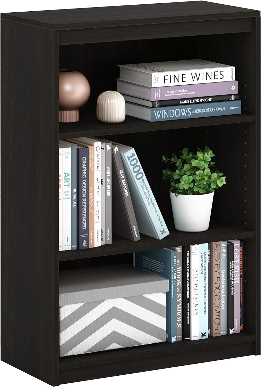 Furinno JAYA Book Shelf, 3-Tier Bookshelf, Bookcase with Adjustable Shelves, 9.5 x 24.5 x 40.3, for Organization and Storage, for Living Room, Bedroom, Home Office, French Oak