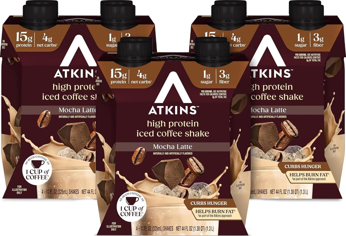 Atkins Café au Lait Iced Coffee Flavored High Protein Shake, Low Sugar and Low Carb, Keto Friendly, Ready to Drink Protein Drink, Gluten Free, 12 Count
