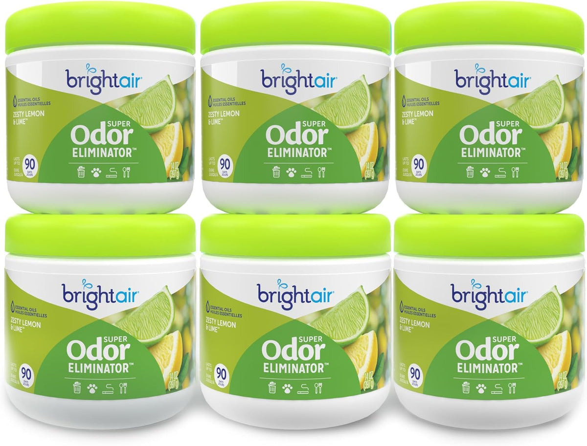 Bright Air 14 oz. Super Odor Eliminator, For Medium-Size Spaces, Cool & Clean Scent, Case of 6,Air Freshener, Natural Essential Oils, Lasts Up to 90 Days Each