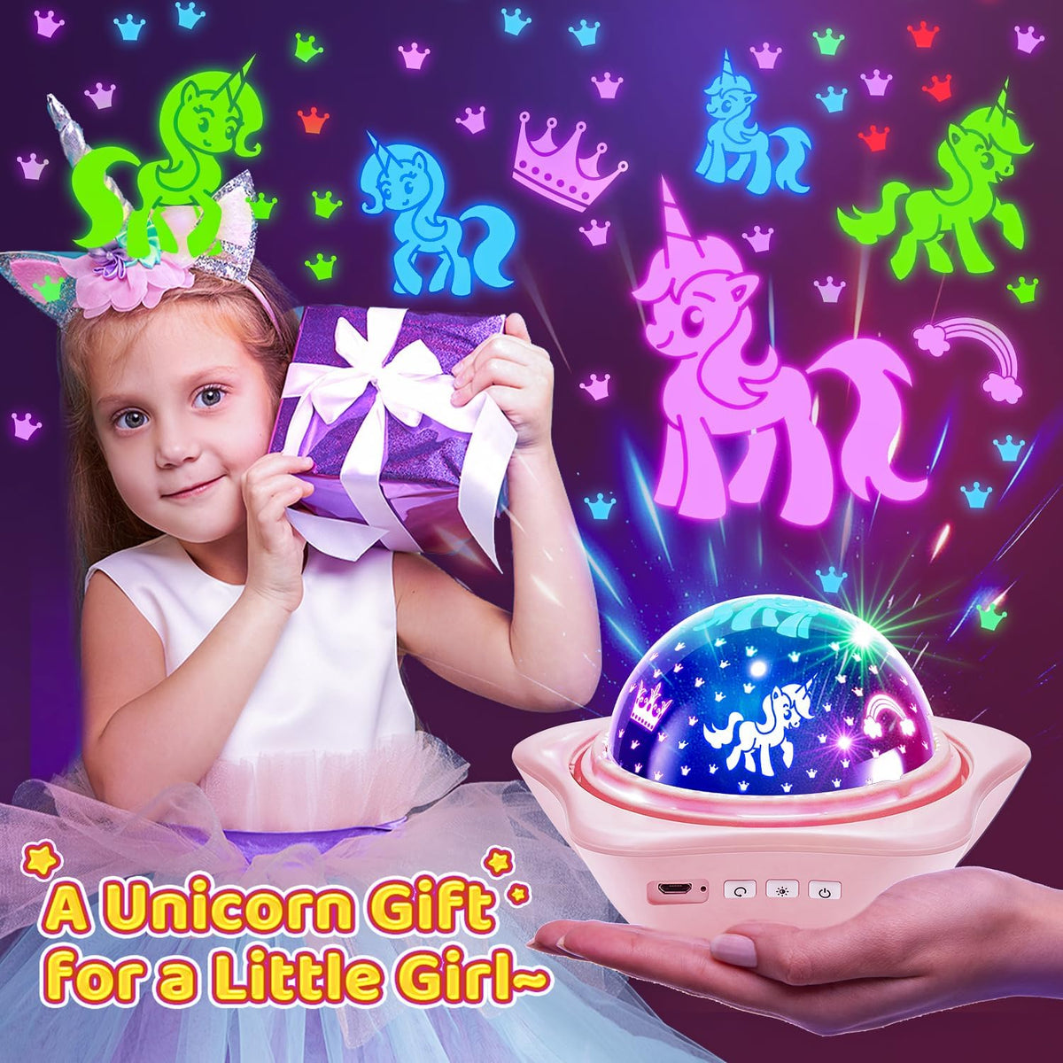 Unicorn Toys for Girls Age 4-6, 6 Films Cute Star Night Light Projector