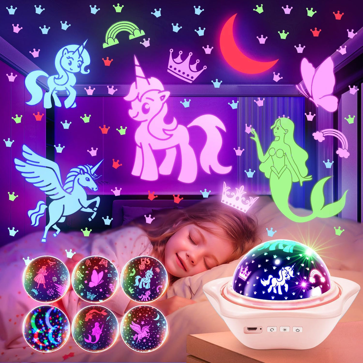 Unicorn Toys for Girls Age 4-6, 6 Films Cute Star Night Light Projector