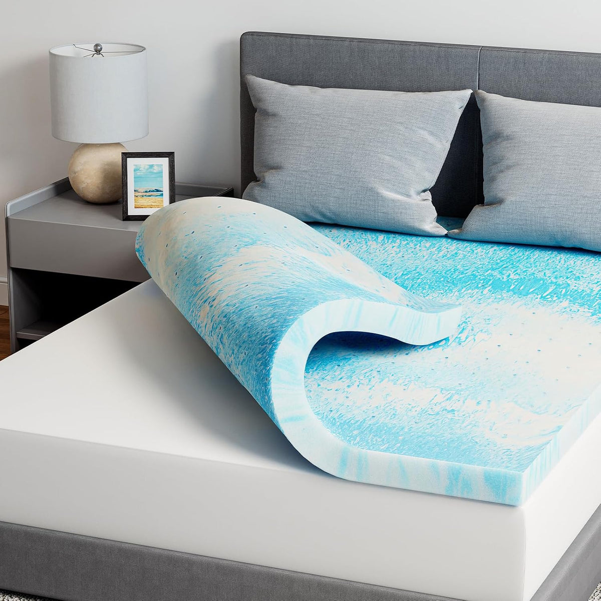 Novilla Twin Memory Foam Mattress Topper 3 Inch, Cooling Gel Infused, Ventilated Pressure Relief Pad, Medium Comfort for Sofa, RV, Camper, Dorm Room