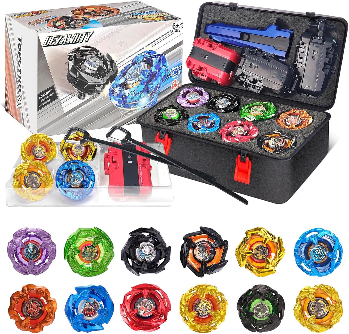 X Set: Include 12 Right-Spin Tops, 3 Launchers & 1 Grip, Battle Toy Ages 6+