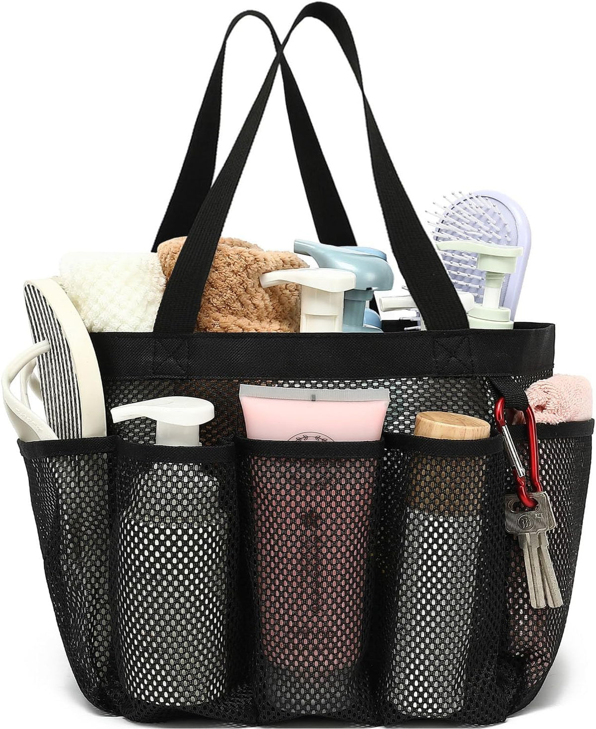 Fammart Mesh Shower Caddy Portable for College Dorm Room Essentials, Odorless Polyester Large Shower Tote Bag with Dual Handles, 8-Pocket Quick-Dry Toiletry Organizer for Travel, Beach, Camping, Gym