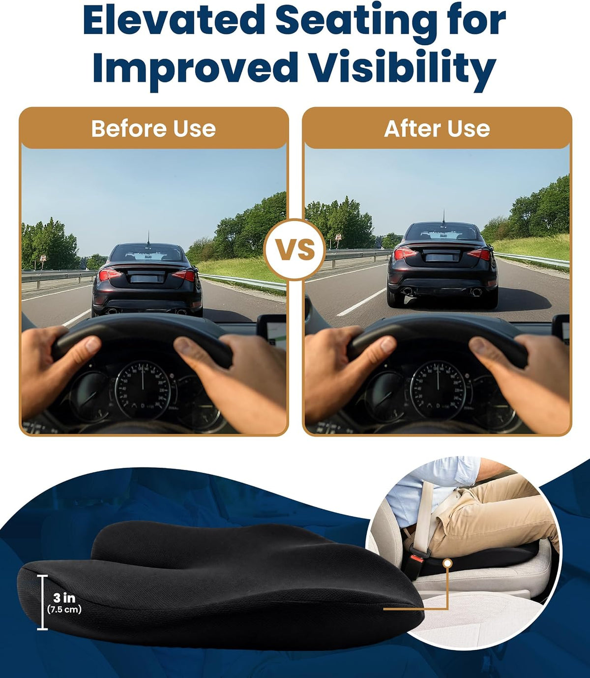 Everlasting Comfort Car Seat Cushion for Driving - Orthopedic Car Cushion for Office, Travel, Gaming Chair Memory Foam Driver Booster for Short People, Non-Slip, Washable Cover, Back & Sciatica Relief
