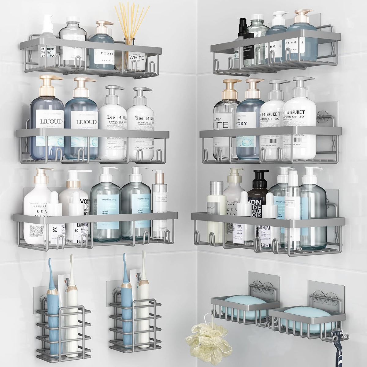 Liuoud 5 Pack Shower Caddy for Inside Shower, Pink Bathroom Decor Set