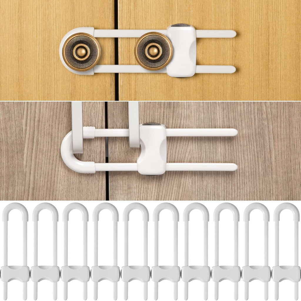 Jetec 10 Pack Baby Proof Cabinet Locks Adjustable U Shaped,White