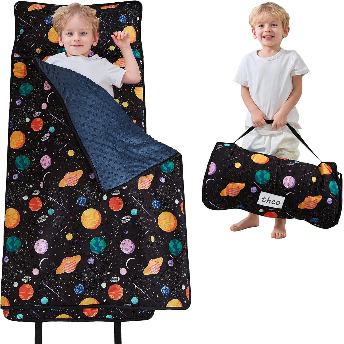 Lasoftan Toddler Nap Mat with Pillow and Blanket, Extra Large Rolled Napping Mats,Slumber Bags for Boys Girls,Kids Sleeping Bag for Daycare, Preschool Travel Camping