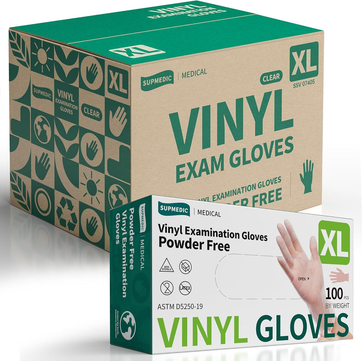 Supmedic Vinyl Disposable Exam Gloves, Clear 4Mil Powder-Free Latex-Free Medical Food-Safe Cooking Cleaning Glove 100&1000 Ct