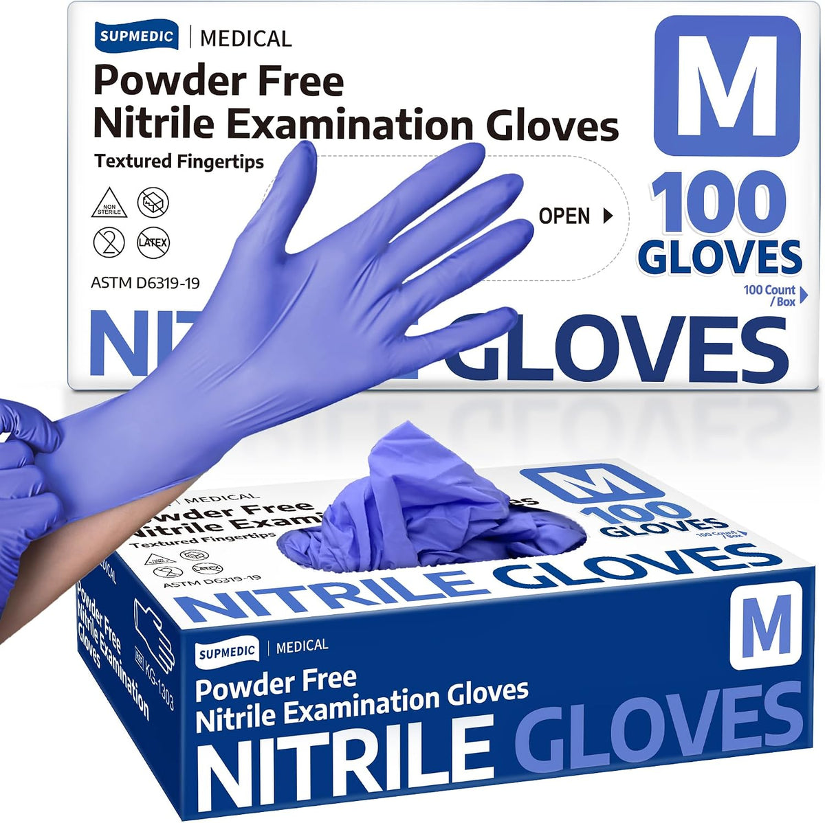 Supmedic Soft Max™ Nitrile Exam Gloves, Powder-Free Disposable Blue Iris
