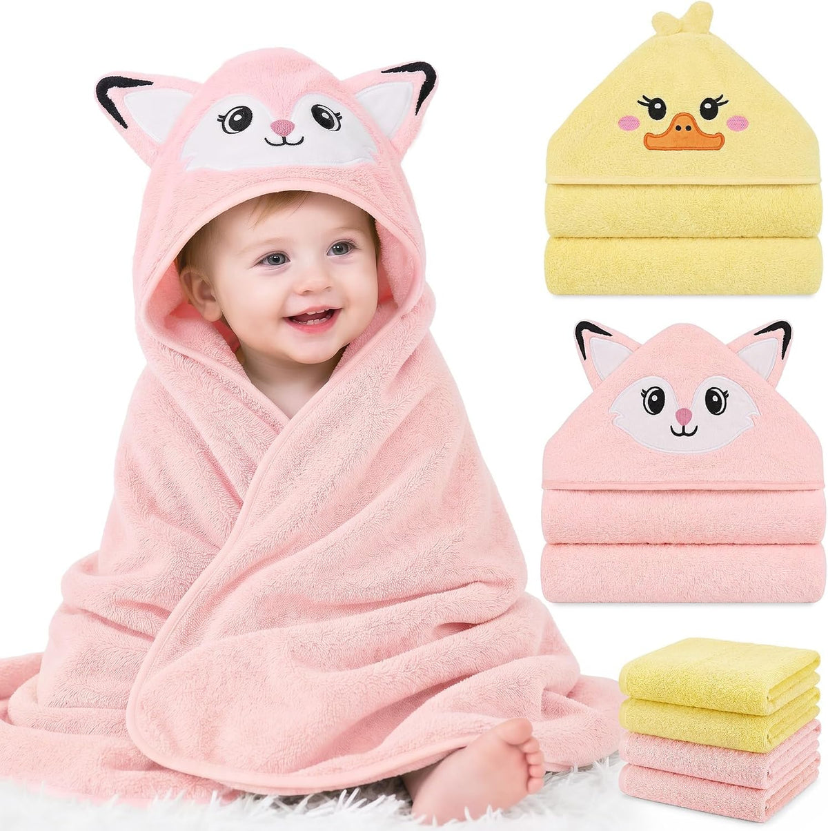 12 PCS Baby Bath Towels Set, Baby Towels for Newborn Bath Essentials Gifts