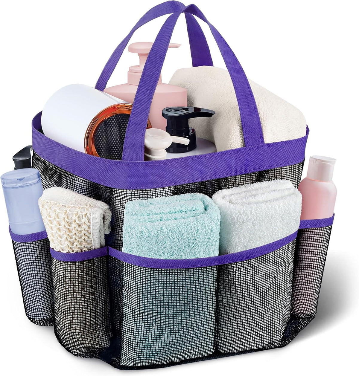 Mesh Shower Caddy Portable - 9 Pockets, Shower Bag for Dorm Room Camping