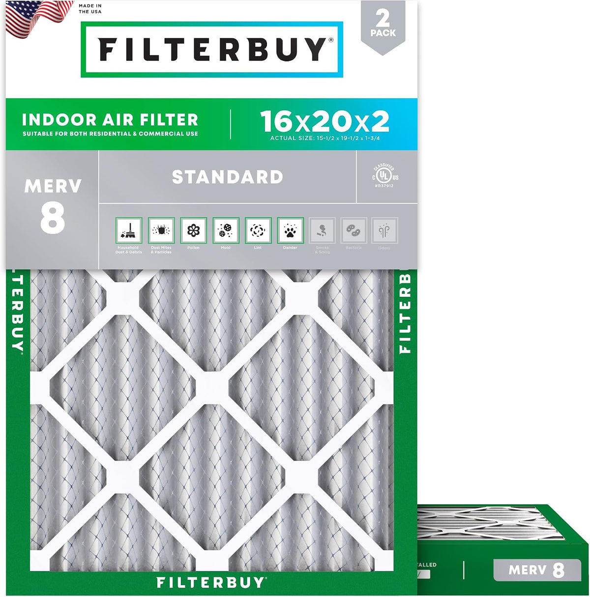 Filterbuy 20x25x4 Air Filter MERV 8 Dust & Allergy Defense (2-Pack)