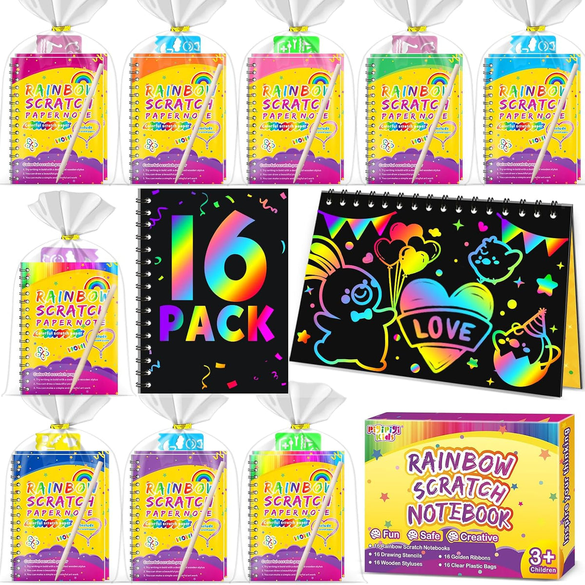 Party Favors for Kids 4-8-12: 24 Pack Scratch Rainbow Art Crafts Notebook