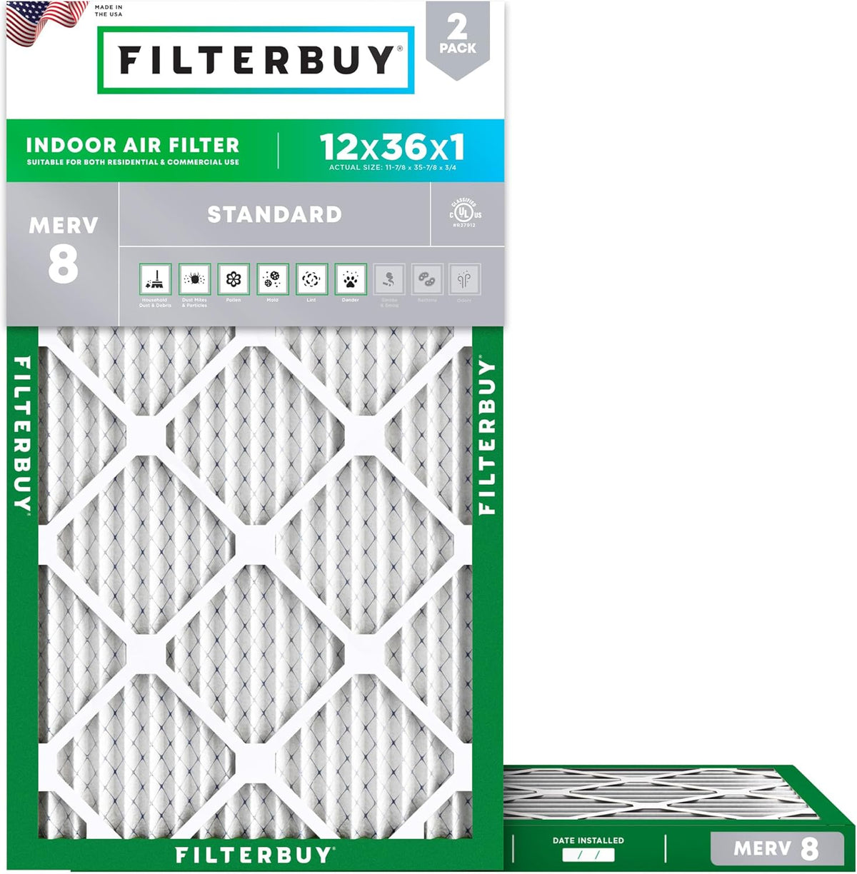 Filterbuy 20x25x4 Air Filter MERV 8 Dust & Allergy Defense (2-Pack)