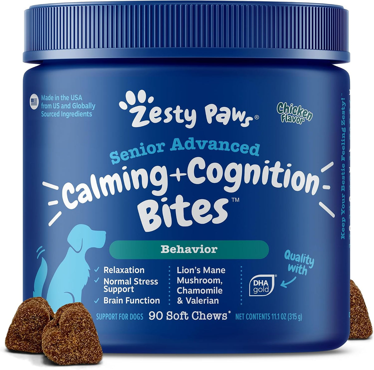 Zesty Paws Calming Chews for Dogs - Dog Calming Supplement, PB, 90 Ct