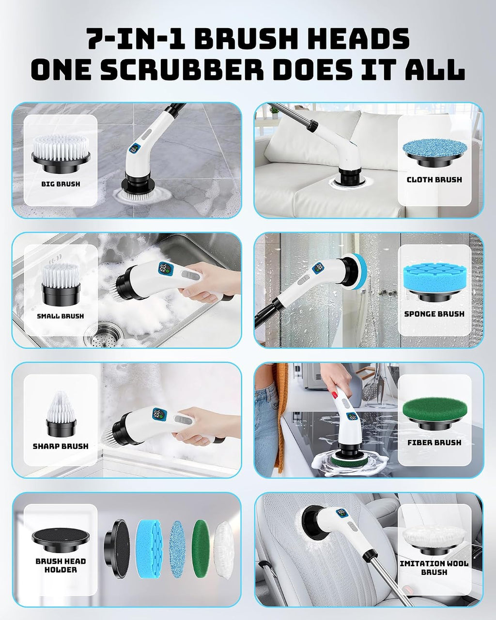Electric Spin Scrubber with Long Handle | Shower Cleaner Brush for Bathroom