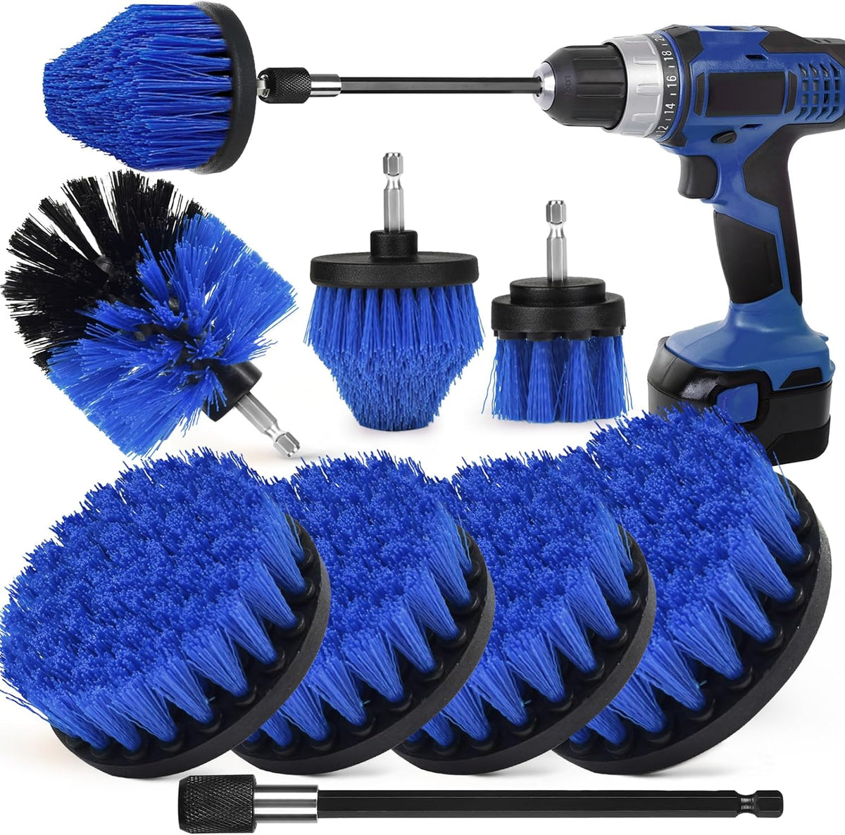 8 Pack Drill Brush Attachment Set, 1/4in Power Scrubber Brush+ Extend Long Rod, Brush Drill Attachment, Power Cleaning Scrub Brush for Bathroom, Tub, Tile, Corner, Floor