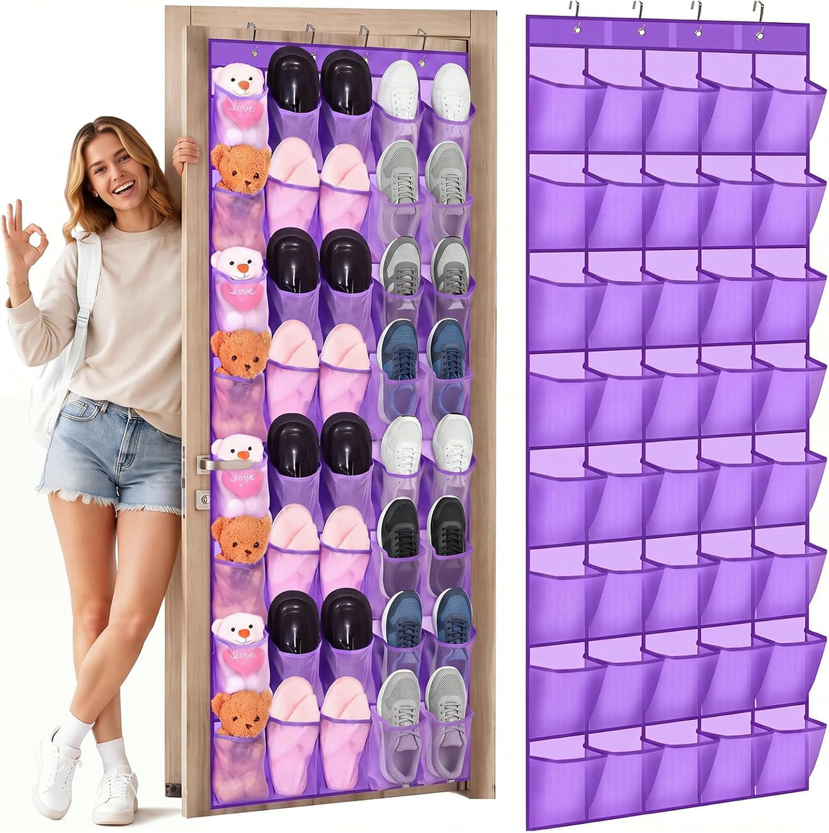 Windyun 1 Pcs 40 Pocket Over the Door Shoe Organizer, Gray