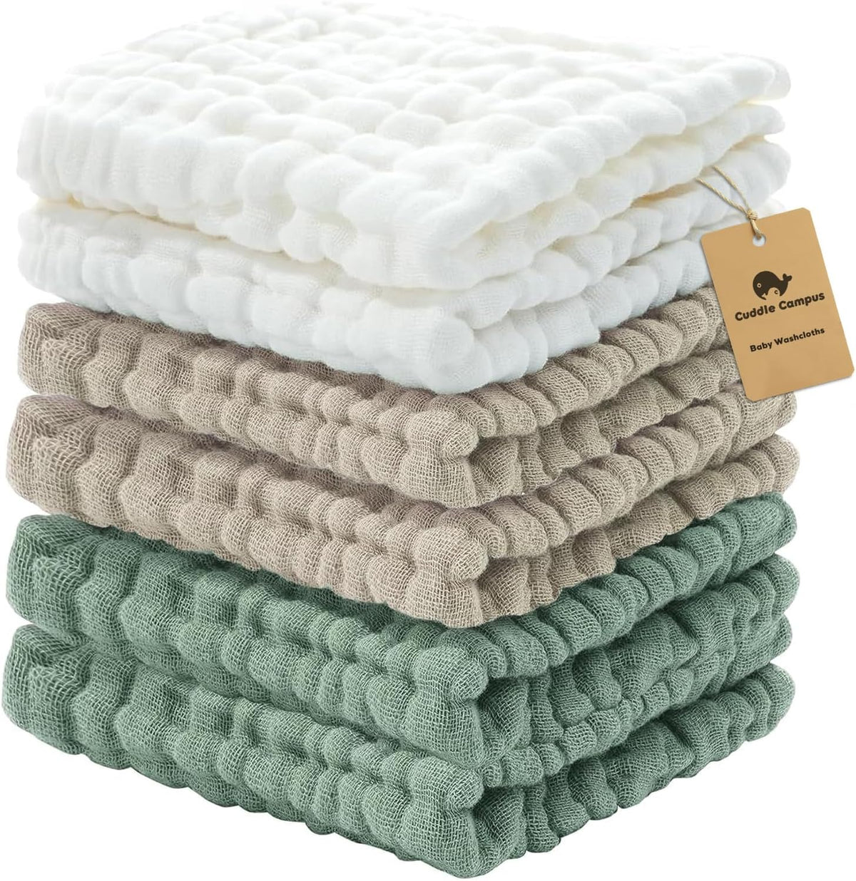 Cuddle Campus 6 Pack Muslin Baby Washcloths, Burp & Wash Cloths for Babies