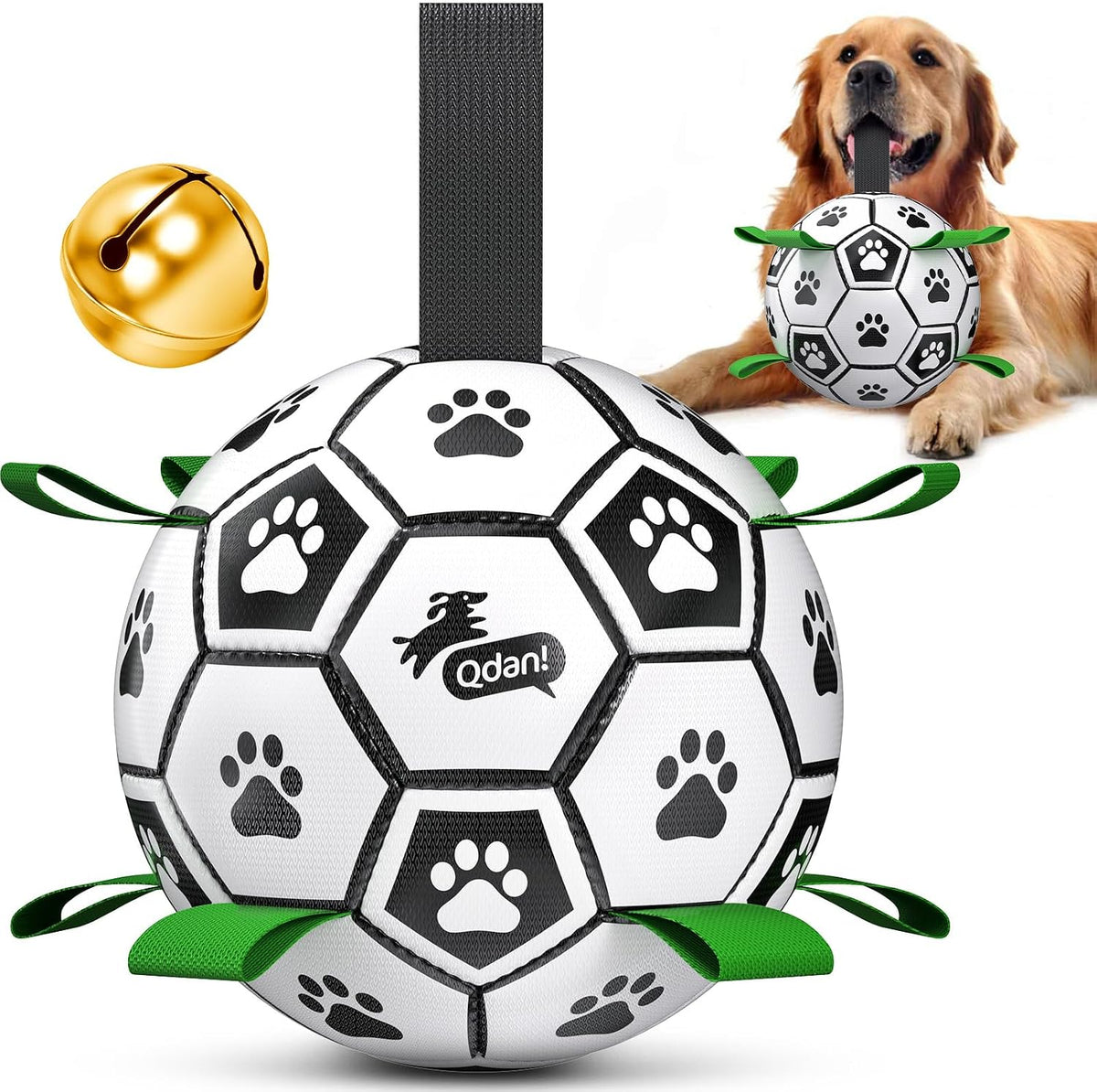 QDAN Dog Balls, 6 Inch Dog Soccer Ball with Straps, Herding Balls for Dogs | Outdoor Dog Toys Balls for 20-40 lb dogs, Puppy Ball to Keep Them Busy, Dog Pool Water Play Toy, Puppy Birthday Gifts
