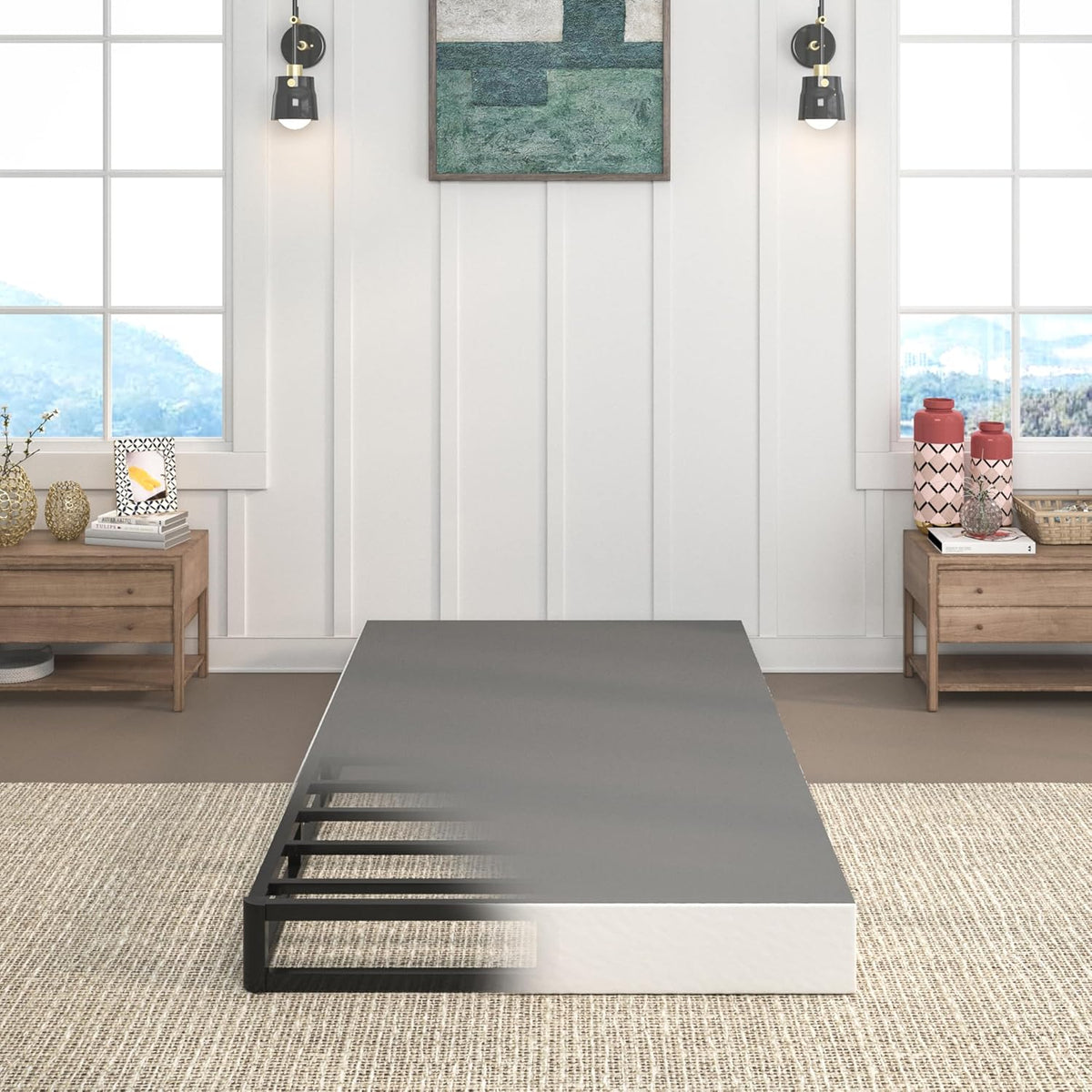 5 Inch Box Spring for Queen Bed, Heavy Duty Metal Mattress Foundation, 3000 lbs Capacity, Low Profile, Noise-Free, Easy Assembly with Fabric Cover