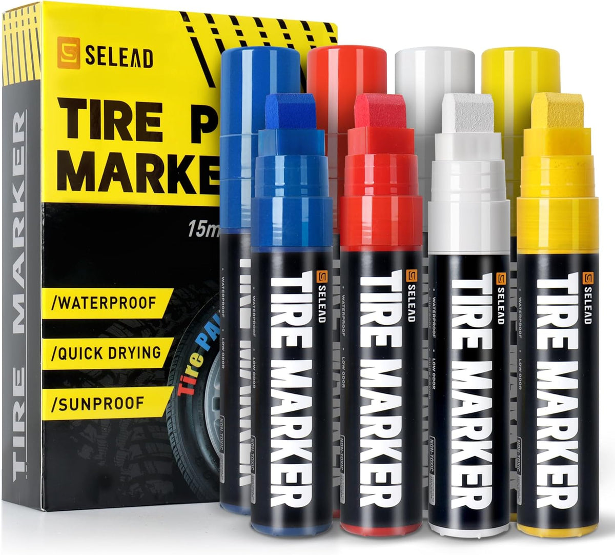 SELEAD Jumbo Tire Marker White - 4 Pack Paint Pens for Car Tires Lettering