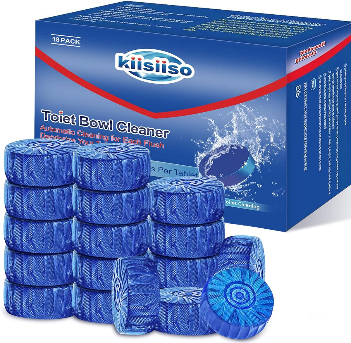 KIISIISO Multipurpose Bathroom Cleaners, 54 Pack Commercial & Household Toilet Bowl Cleaners, Blue Toilet Bowl Tablets Drop in Tank, Janitorial Deodorizers