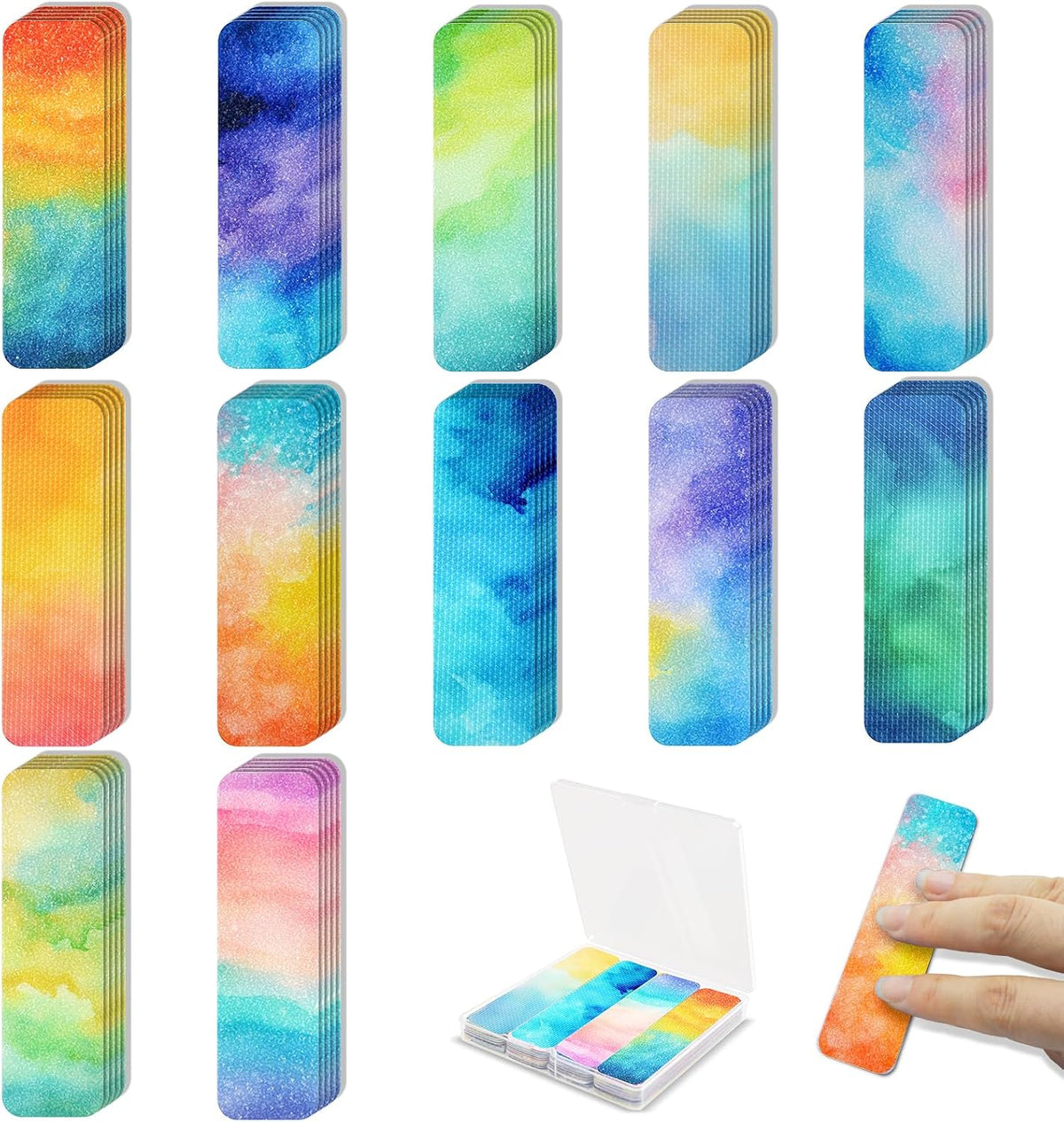 48 Pieces Unique Sensory Stickers for Anxiety Relief Items - Sensory Strips with Storage Box - 2 Textured Surface Fidget Strips for Office & Classroom Desk - Relieve Adult & Teen Stress