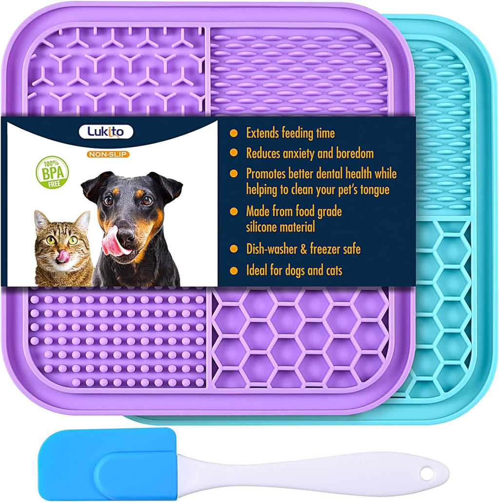 LUKITO Lick Mat for Dogs & Cats 2 Pack, Slow Feeder Licking Pad with Suction Cups for for Anxiety Relief and Boredom Reducer, Perfect for Bathing Grooming