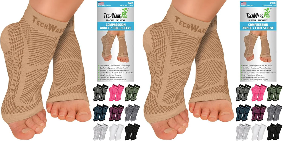 TechWare Pro Ankle Brace Compression Sleeve - Plantar Fasciitis Sock. Relieves Achilles Tendonitis. Foot Arch Support Reduces Joint Pain, Swelling & Heel Spur Pain. Injury Recovery Braces for Sports