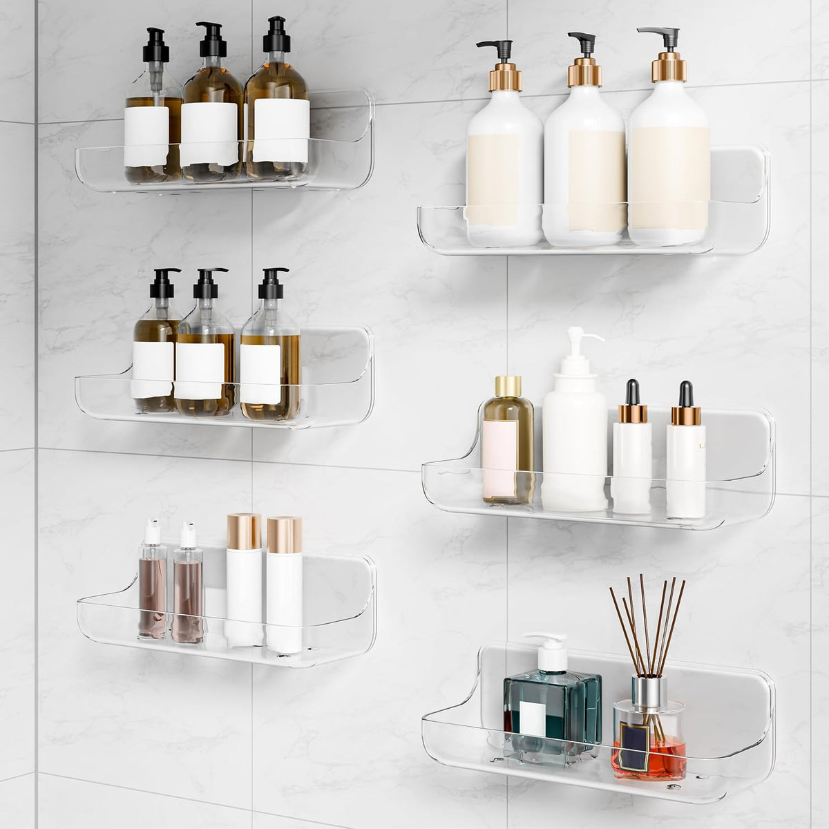 Adhesive Bathroom Shelves, 2 Pack Acryilc No Drill Stick on Shelf