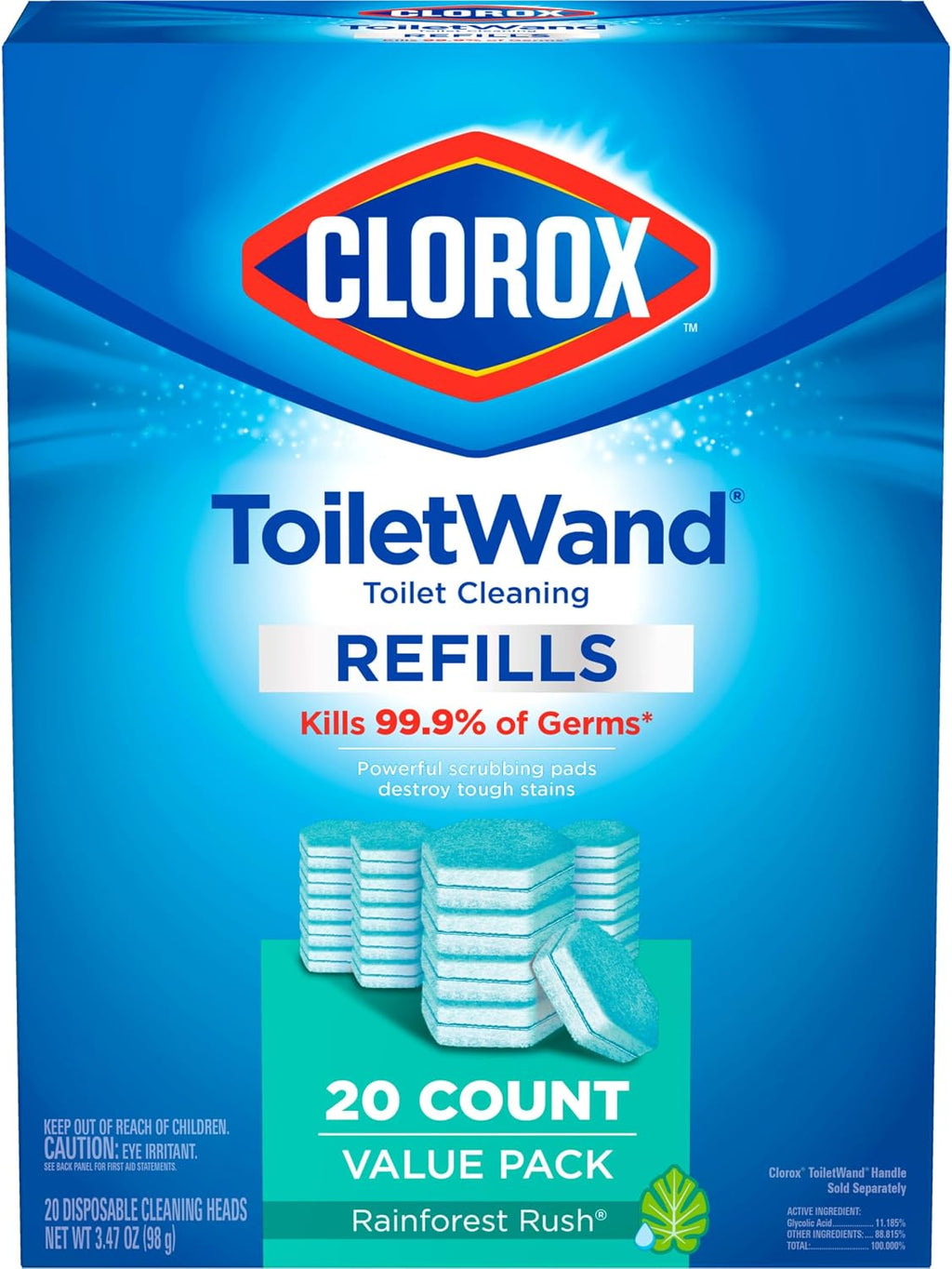 Clorox ToiletWand Toilet Cleaner Refills, Toilet brush, Rainforest Rush, 20 Count