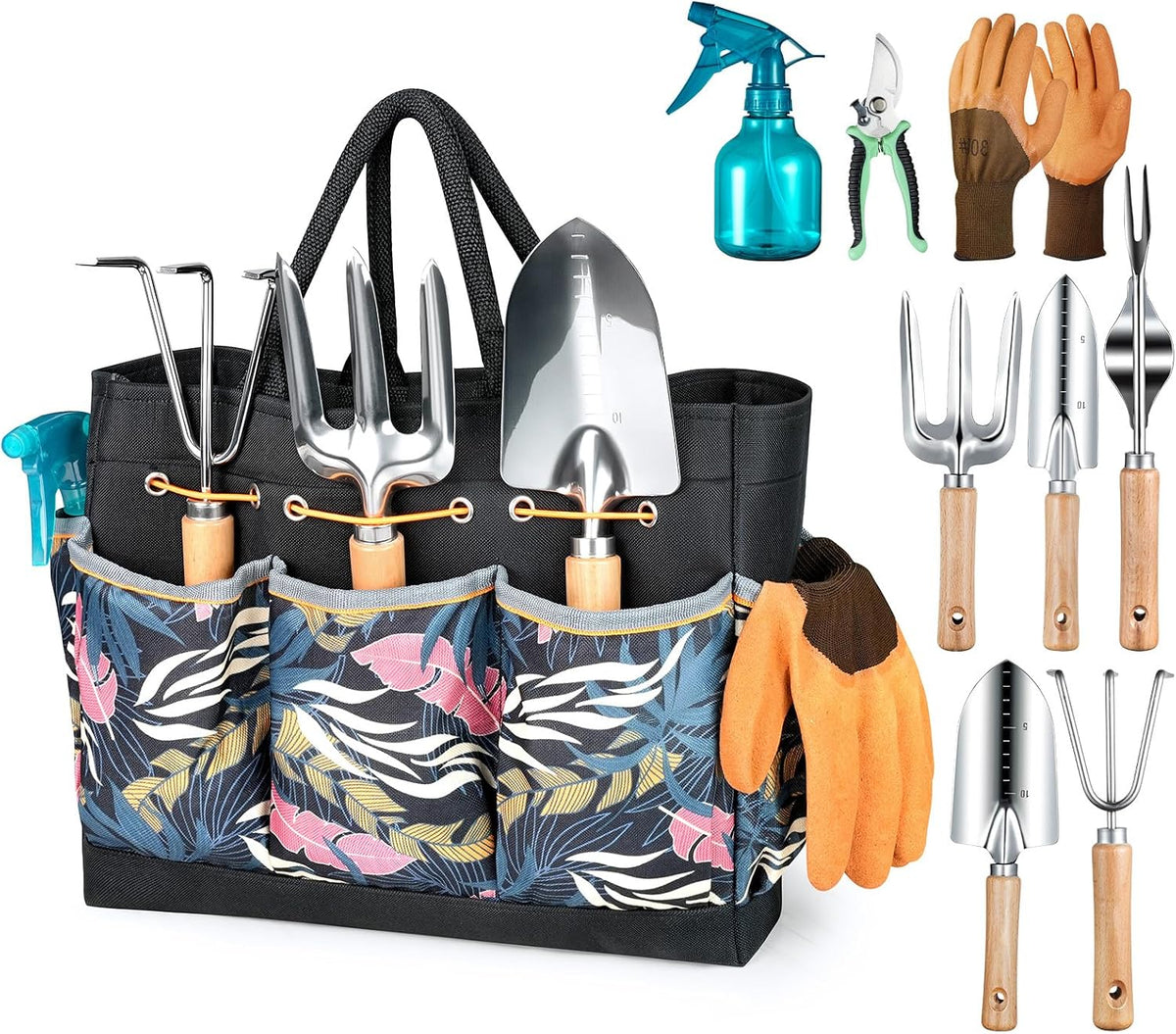 Grenebo Heavy Duty Gardening Tools with Handbag, Gardening Gifts for Women