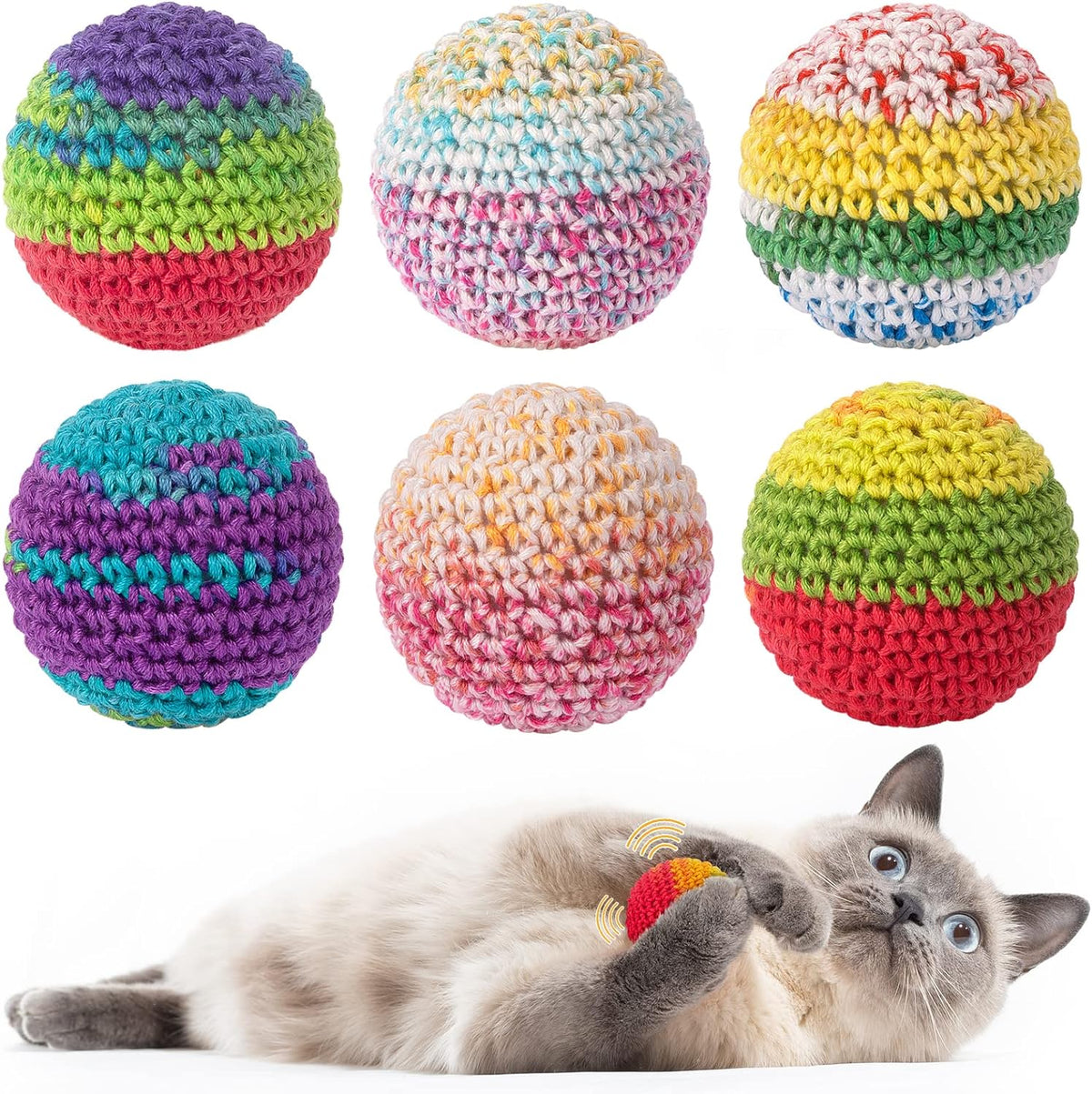 Retro Shaw Cat Toys Balls, Wool Yarn Cat Ball with Bell Inside, 6Pcs