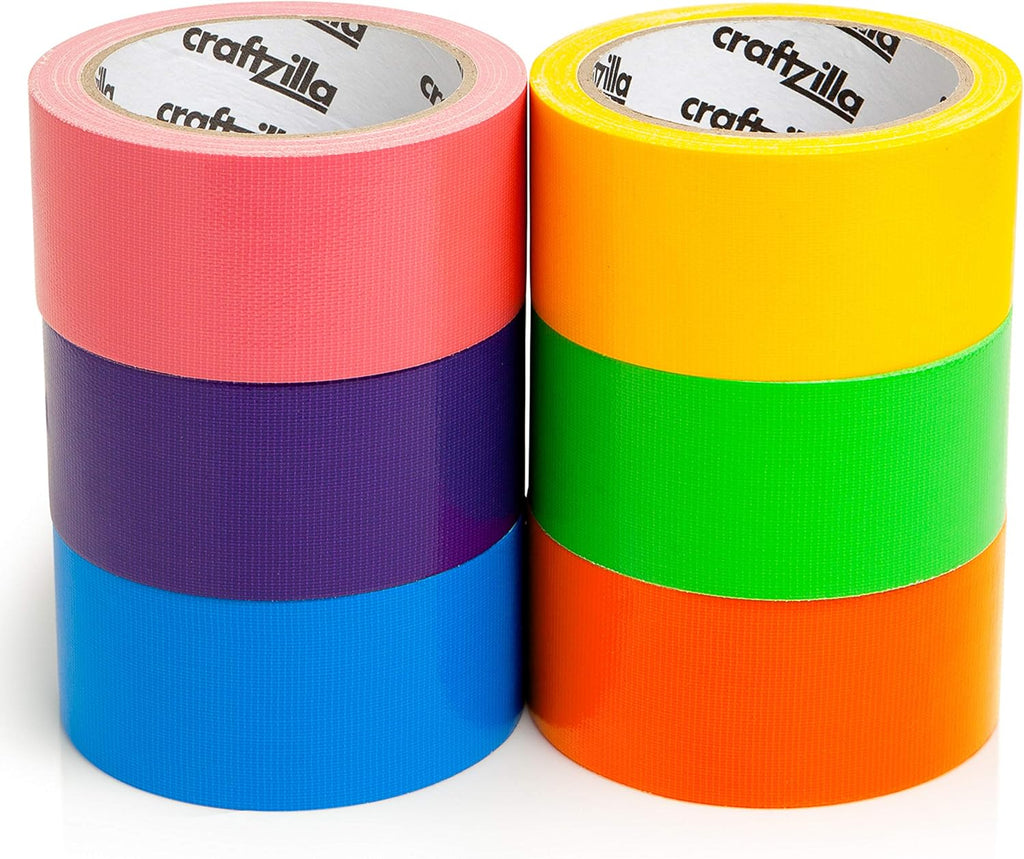Craftzilla Colored Duct Tape Multi-Pack, 6 Bright Colors,10 Yards x 2 Inch