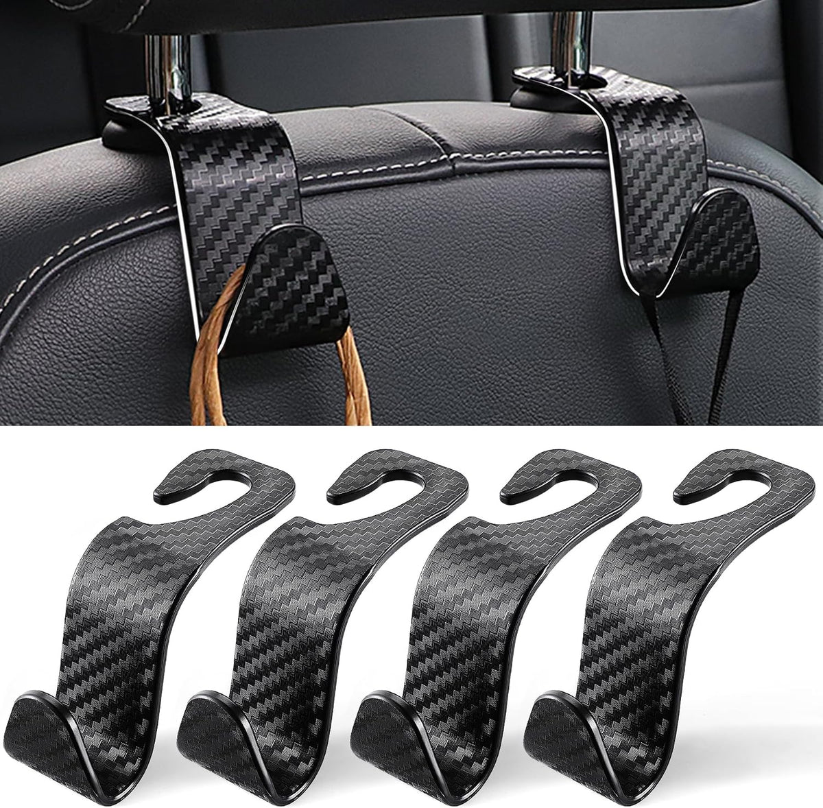 LivTee Car Seat Headrest Hook, Auto Seat Hook Hangers Storage Organizer Interior Accessories for Purse Coats Umbrellas Grocery Bags Handbag, 4-Pack