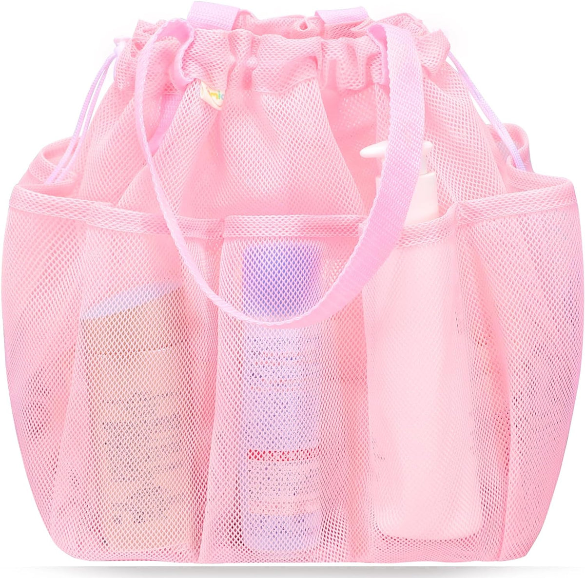 famichan Mesh Shower Caddy Portable with Drawstring, Dorm Room Essentials for College Students Girls, Large Shower Bag for Camping,Swimming,Gym,Travel,Bathroom - Pink
