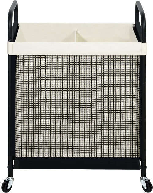 STO STO Laundry Hamper 2 Section, 100L Rolling Laundry Sorter Cart with Removable and Washable Liner Bag, Clothes Hamper with Wheels and Metal Handle for Laundry Room and Bedroom