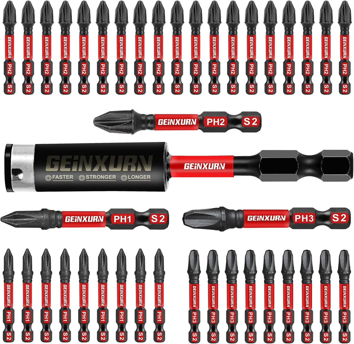 Geinxurn 82Pieces Impact Screwdriver Bits Set, Magnetic S2 Steel Phillips/Square/Torx/Hex Insert Power Bits Tips with Impact Bit Holder and Impact Nut Driver and Mini Wrench