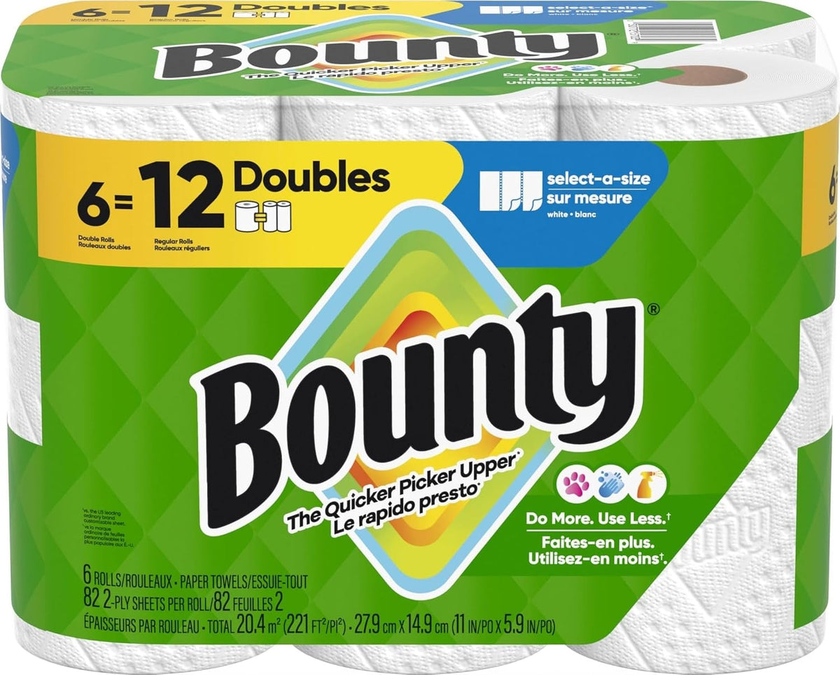 Bounty® Select-A-Size® Double 2-Ply Paper Towels, 98 Sheets Per Roll, Pack of 12 Rolls