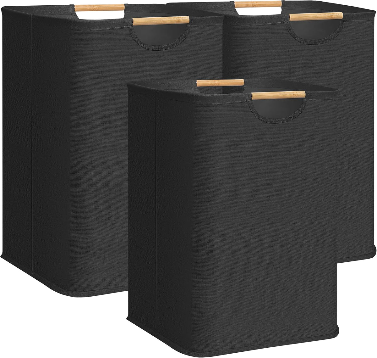STORAGE MANIAC 2-Pack Large Laundry Hamper, 100L (26.4 Gal) Collapsible Laundry Basket with Bamboo Handles, Freestanding Waterproof Clothes Hamper for Laundry Room, Bedroom, Dorm, Towels, Black