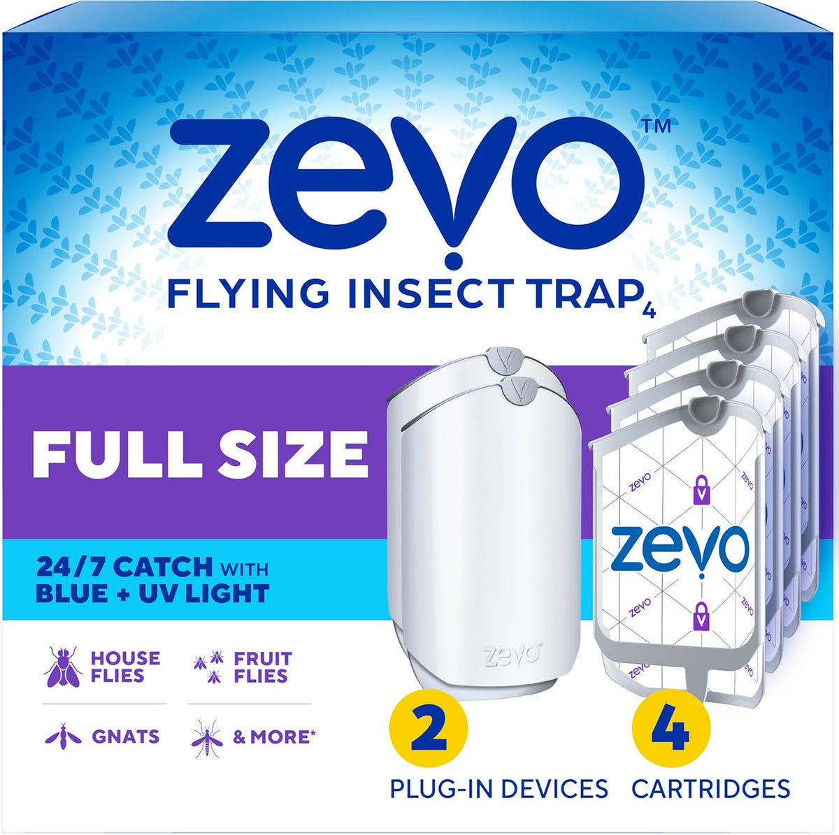 Zevo Flying Insect Trap for Fruit Flies & Gnats, 2 Plug-in Bases, 2 Refills