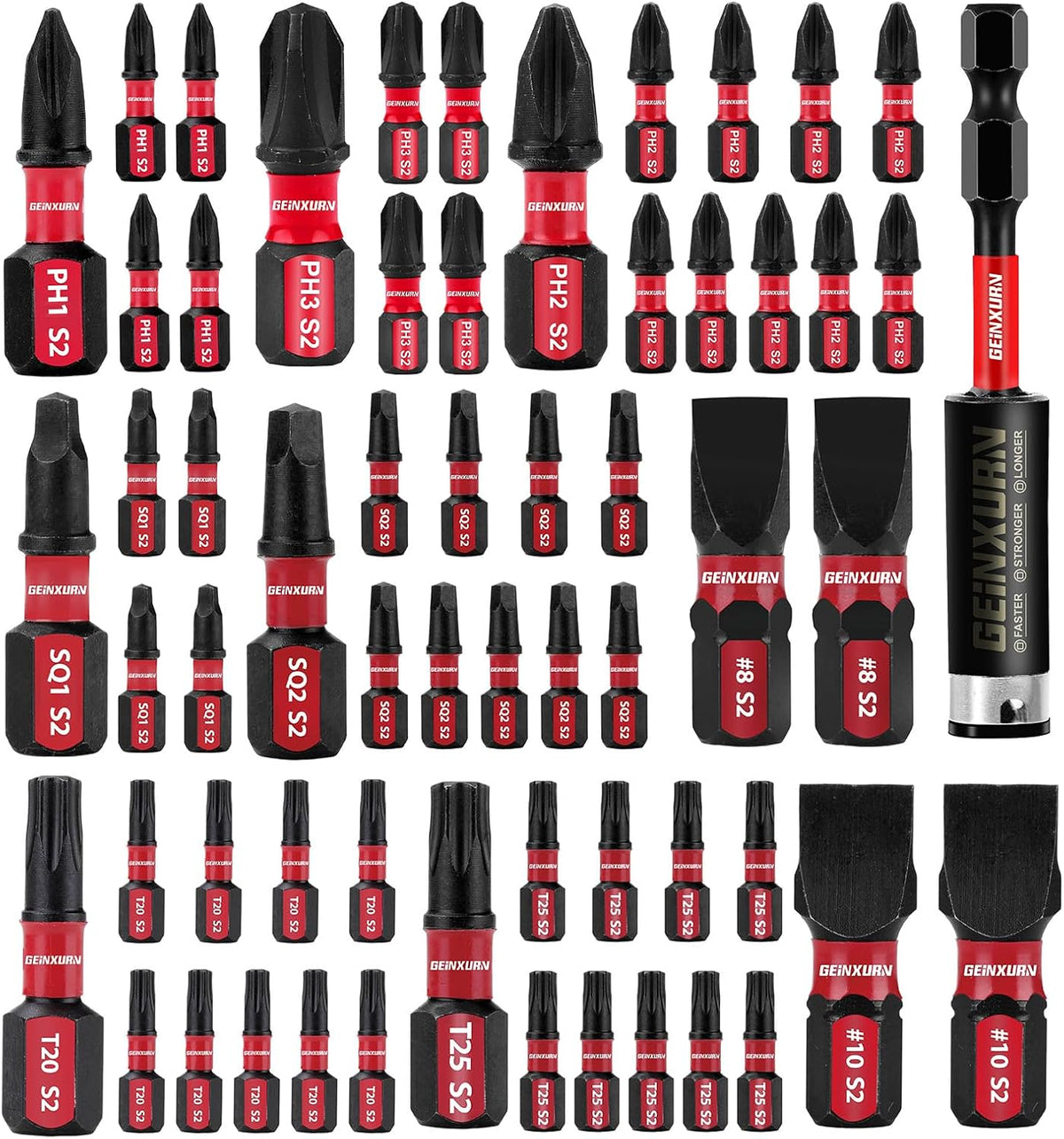 Geinxurn 82Pieces Impact Screwdriver Bits Set, Magnetic S2 Steel Phillips/Square/Torx/Hex Insert Power Bits Tips with Impact Bit Holder and Impact Nut Driver and Mini Wrench