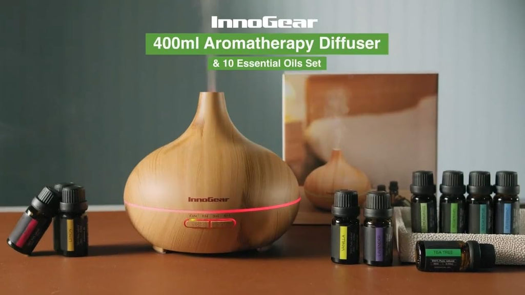 InnoGear 400ml Aromatherapy Essential Oil Diffuser 10 Oils Gift Set, Dark
